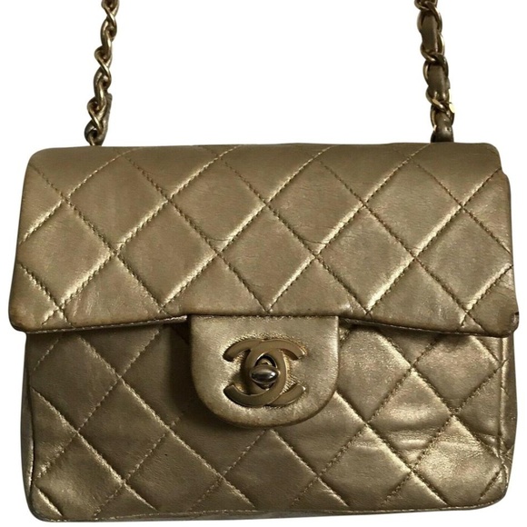 CHANEL Handbags - Chanel Mini Flap Gold Lambskin Leather Cross Body